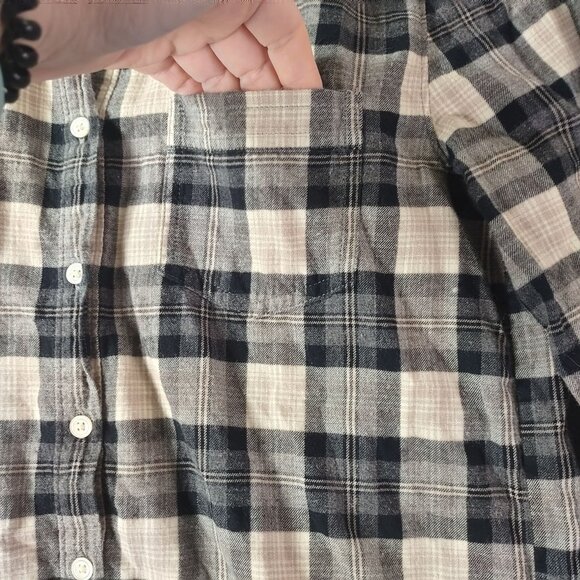 J‎ Crew Womens Plaid Popover Tunic Shirt XS Black Beige Cotton Style 50280 Fall - Picture 4 of 9